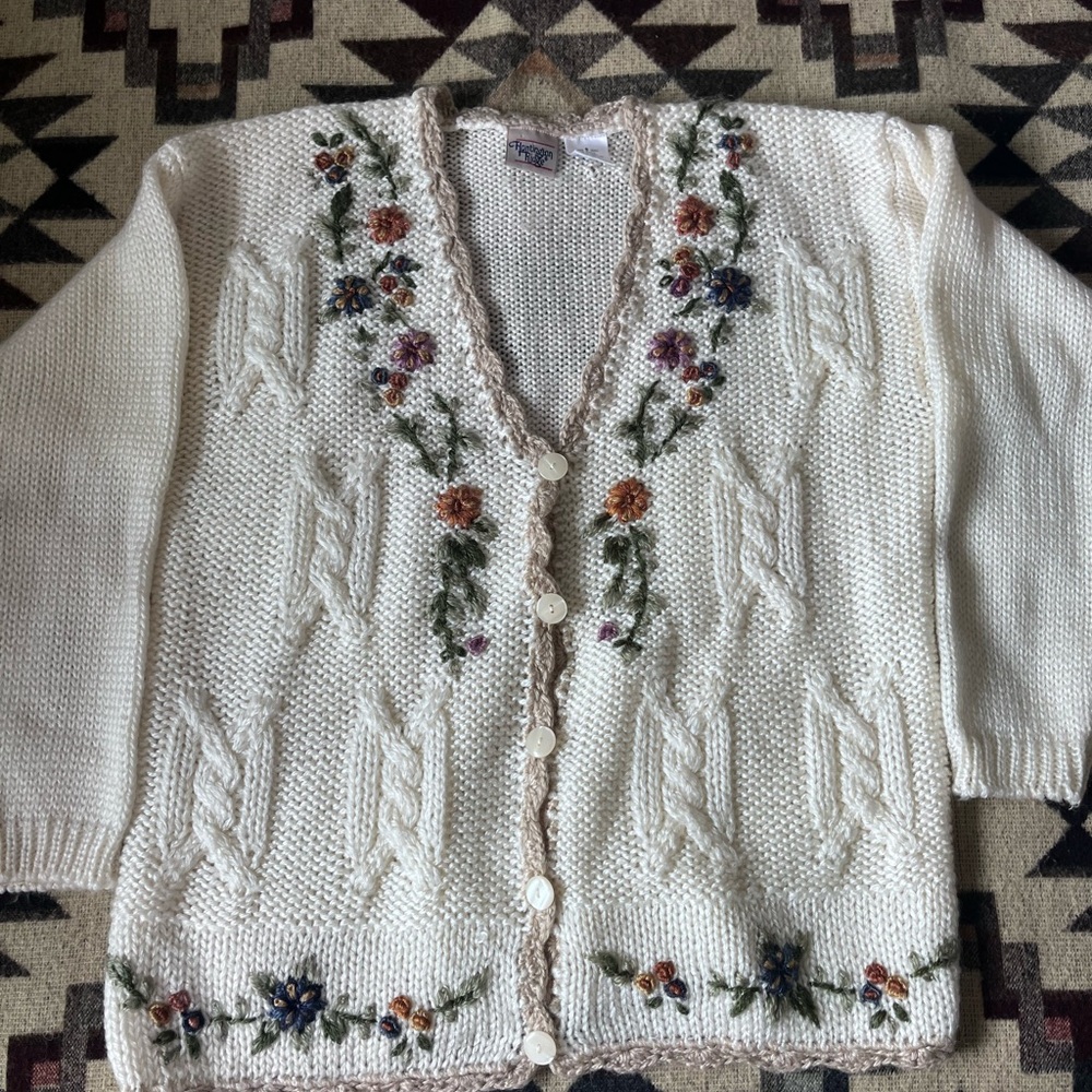 Chic Embroidered Cream Cardigan